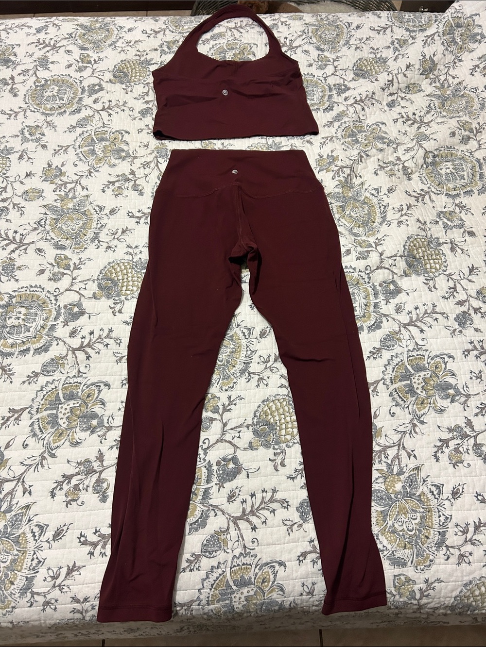 CRZ Yoga Butterluxe Halter Crop Top and Leggings Workout Set-Red Merlot - Picture 2 of 7
